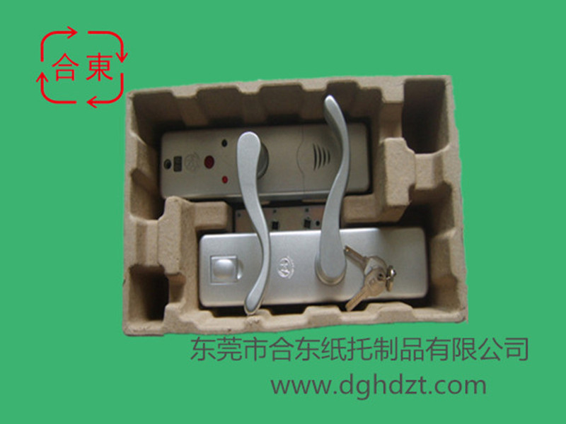 紙箱邊黃色干壓紙托     門鎖包裝紙托